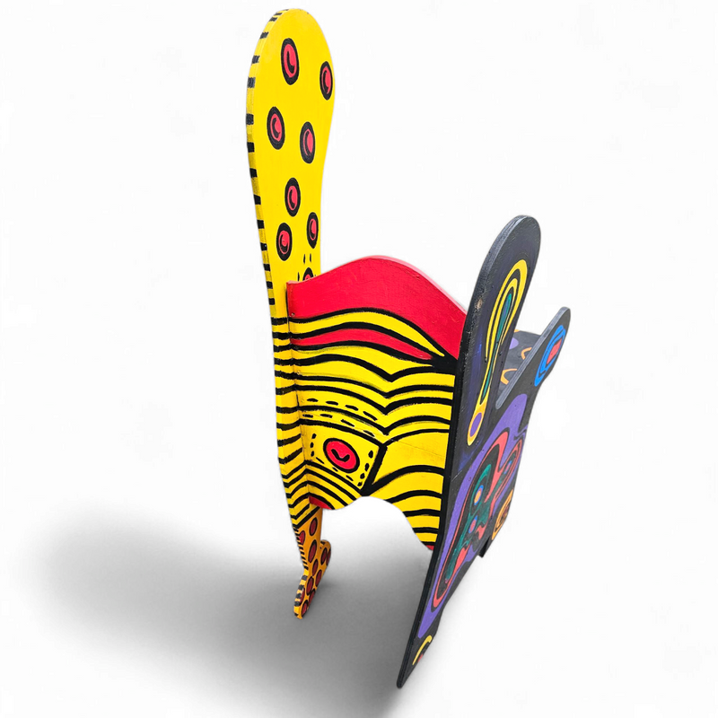 Oversized decorative wooden wing chair