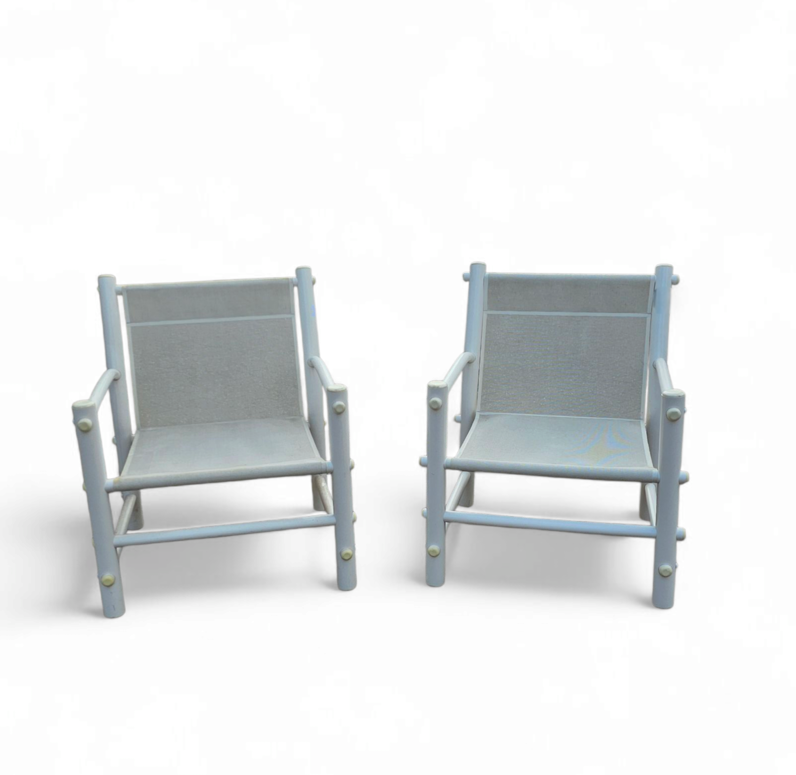 2 x Plastic / pvc pipe / mesh / indoor / outdoor chairs / 1970s