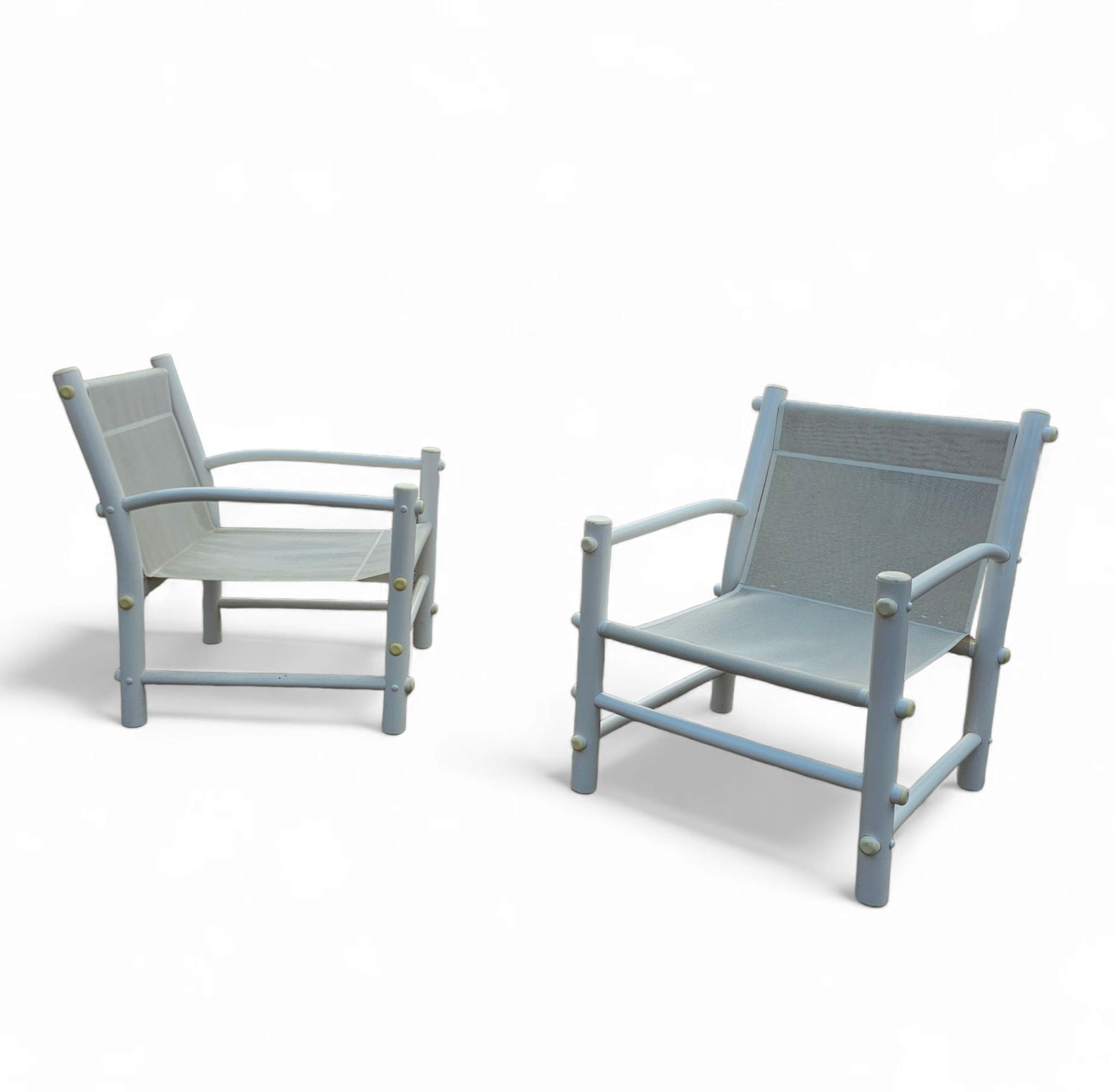 2 x Plastic / pvc pipe / mesh / indoor / outdoor chairs / 1970s