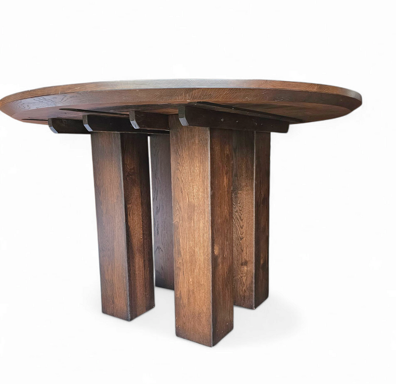 Weighty / 100kg / round oak dining table / life time construction / 1980s