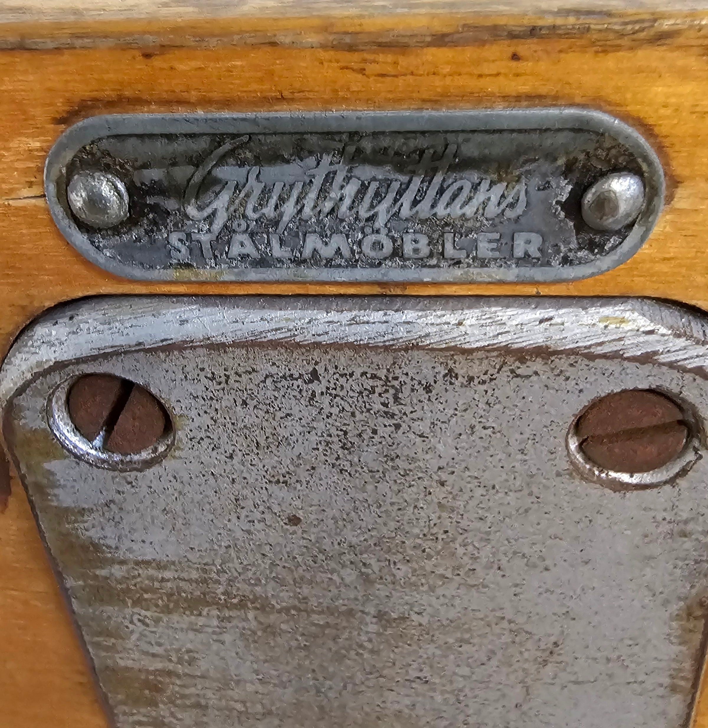 Matching school chair and table / both adjustable by
Grythyttan / first half of the 20th century