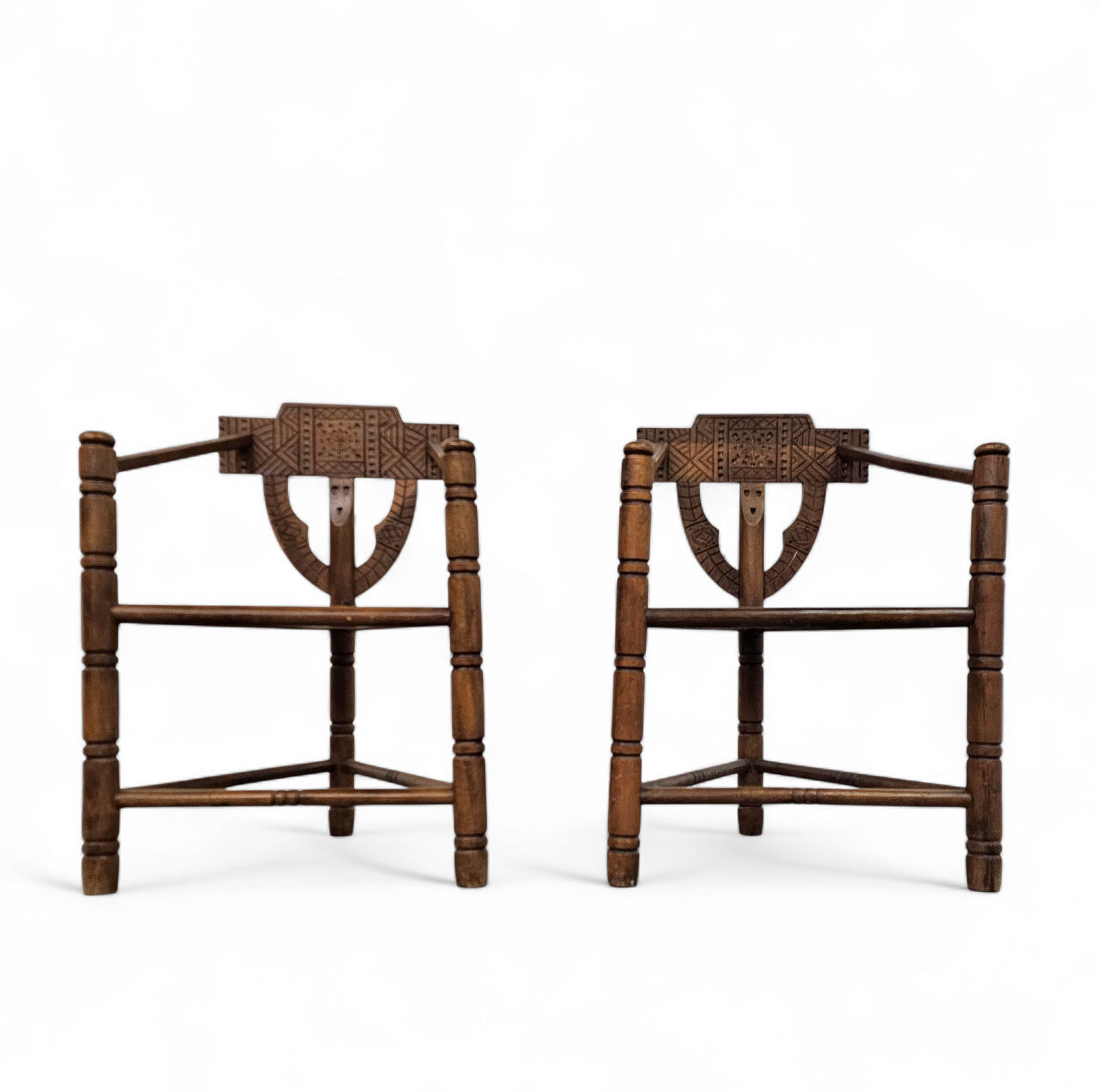 Carved Swedish Monk Chairs
Style attributed to Bernhard Hoettger
Made in Sweden / 1940s