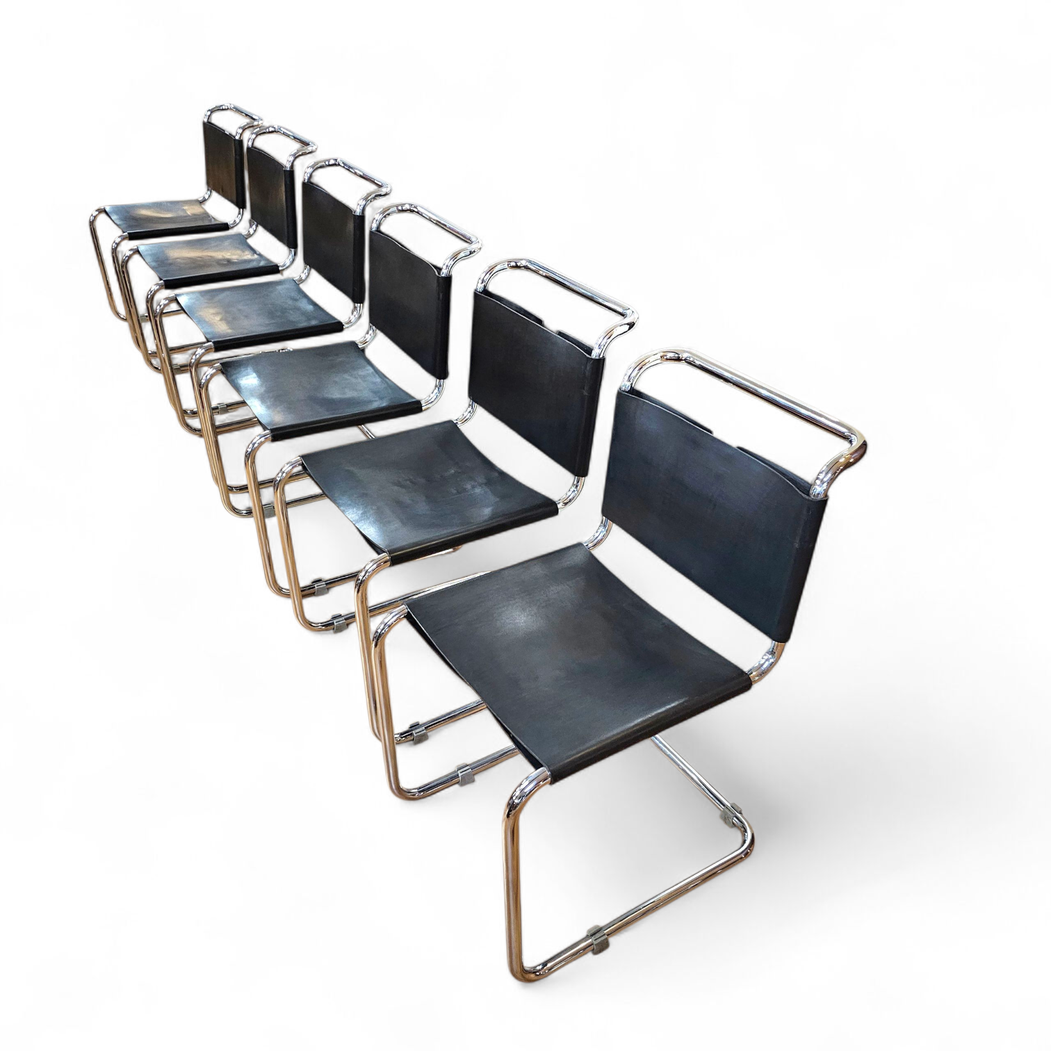 6 x early Spoleto chairs / Gavina - Knoll / black leather / good condition / 1970s