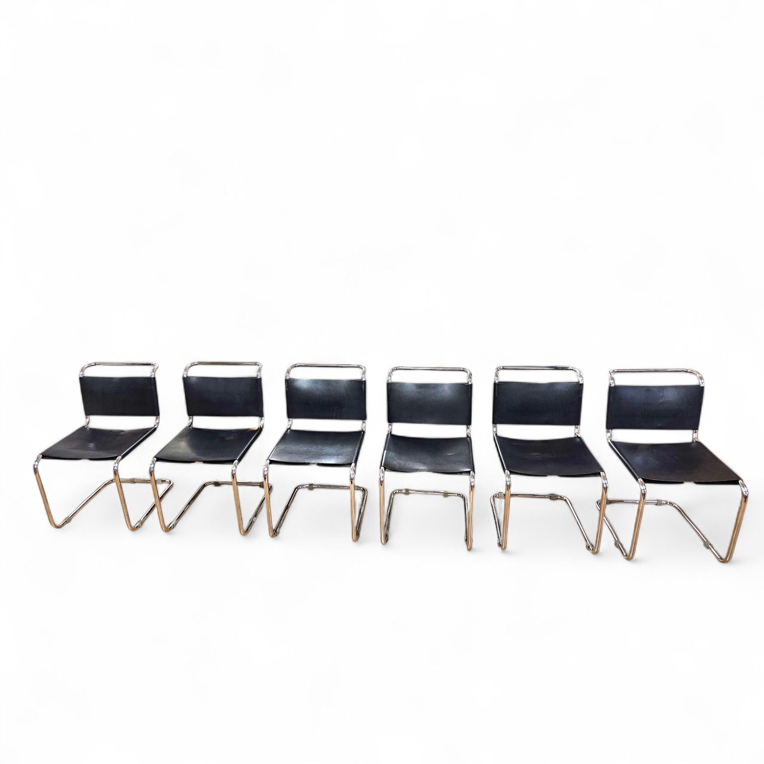 6 x early Spoleto chairs / Gavina - Knoll / black leather / good condition / 1970s