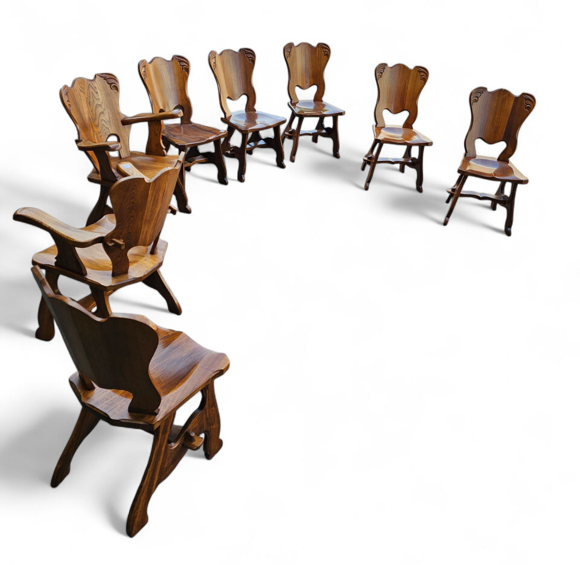 8 x Oirschot Meeuwis / oak dining chairs / 2 x arm rest / 1970s