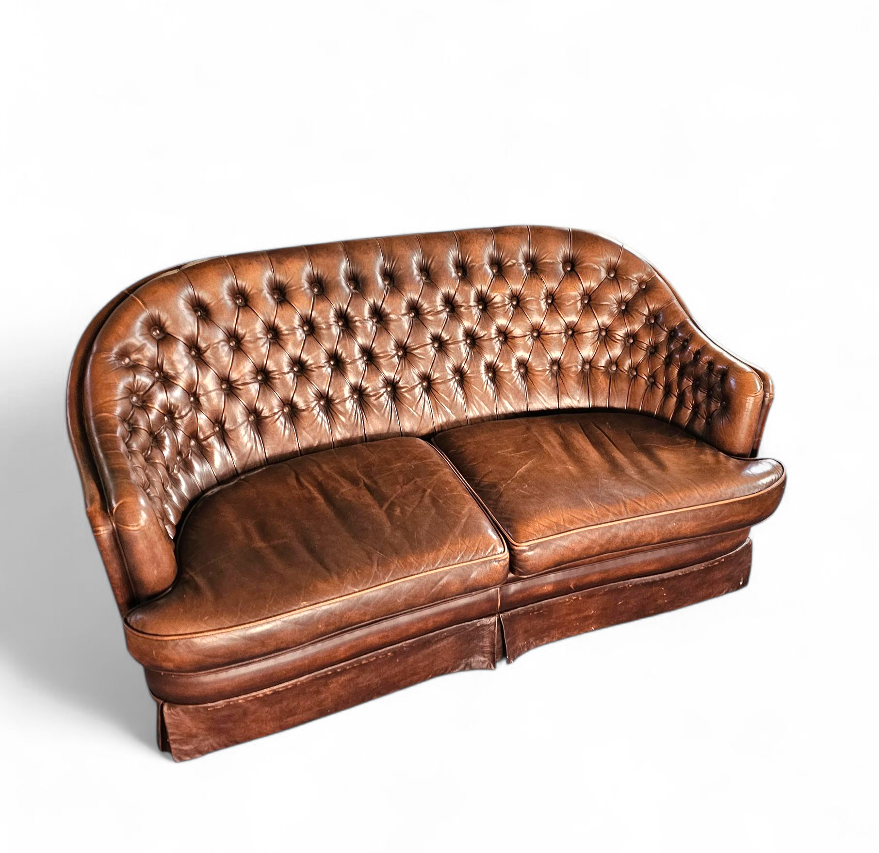 Small 2 seater / Chesterfield sofa / brown leather / width 155 cm