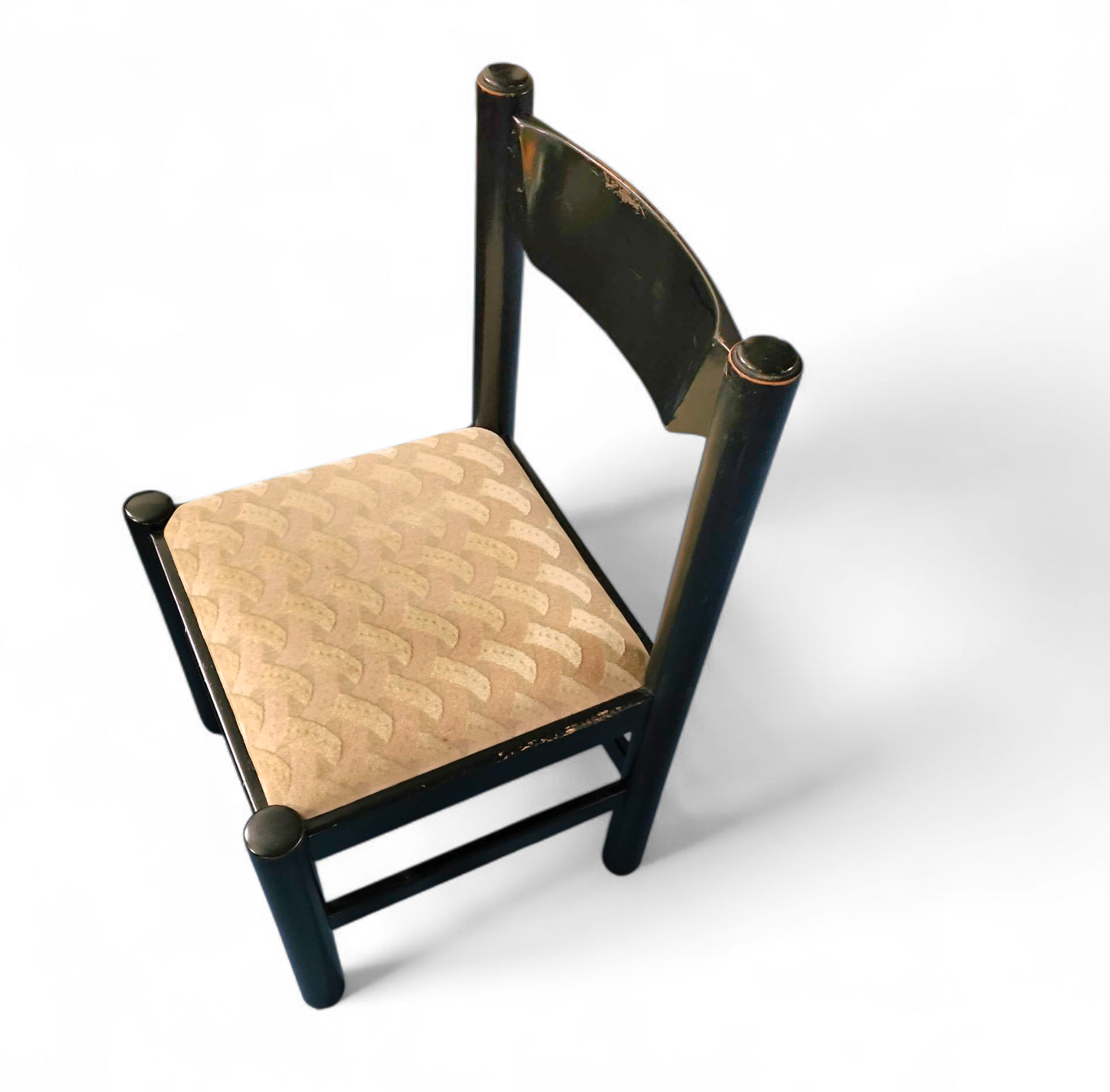 Rare dining set / Vico Magistretti / Italy / 1970s /
solid black painted wood / 6 x chair / matching table