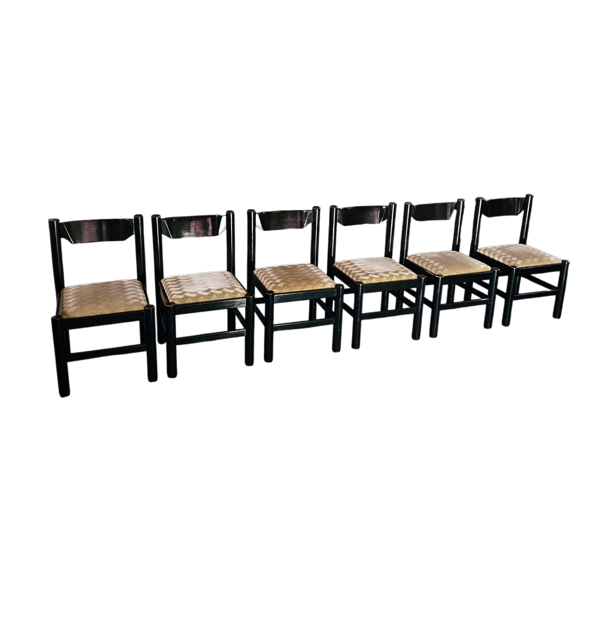 Rare dining set / Vico Magistretti / Italy / 1970s /
solid black painted wood / 6 x chair / matching table