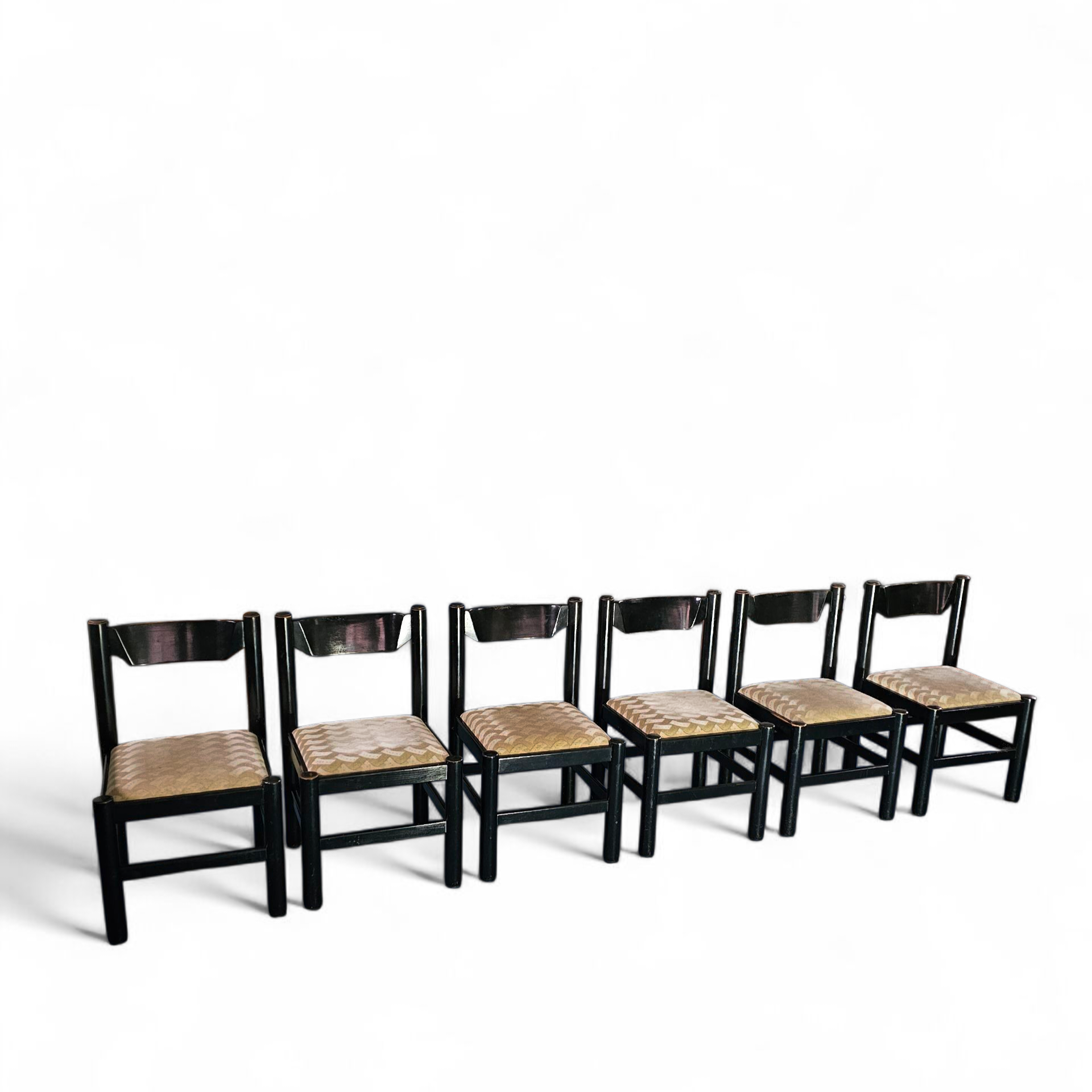 Rare dining set / Vico Magistretti / Italy / 1970s /
solid black painted wood / 6 x chair / matching table