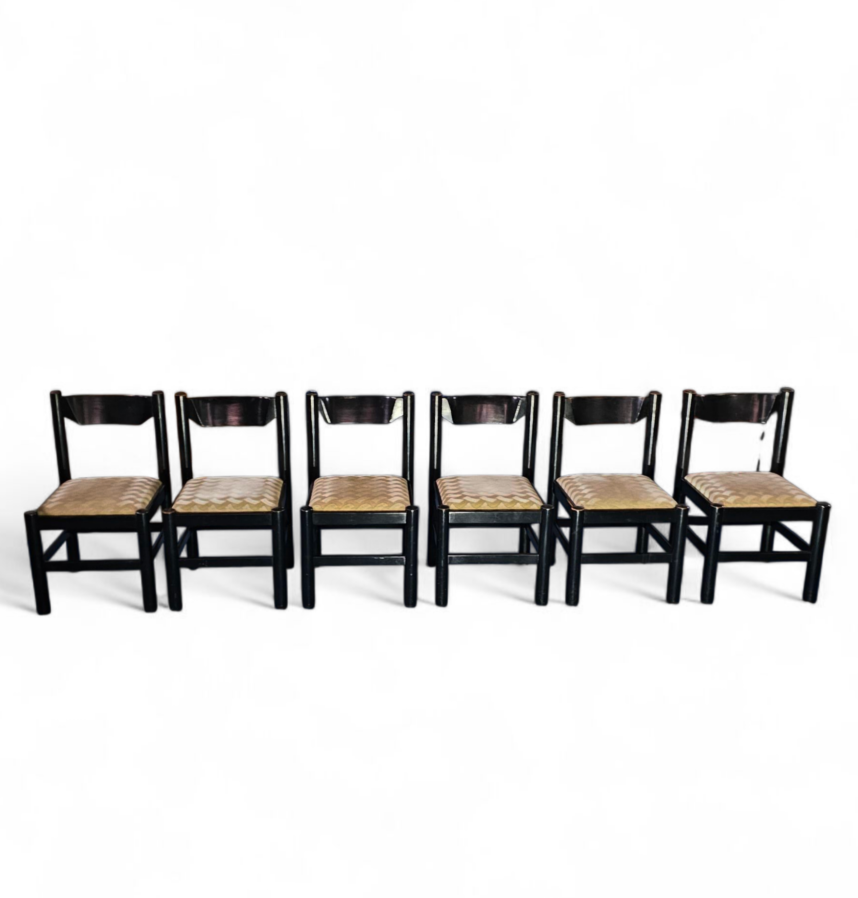 Rare dining set / Vico Magistretti / Italy / 1970s /
solid black painted wood / 6 x chair / matching table