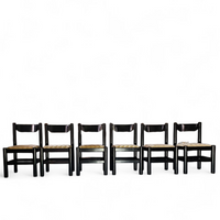 Rare dining set / Vico Magistretti / Italy / 1970s /
solid black painted wood / 6 x chair / matching table
