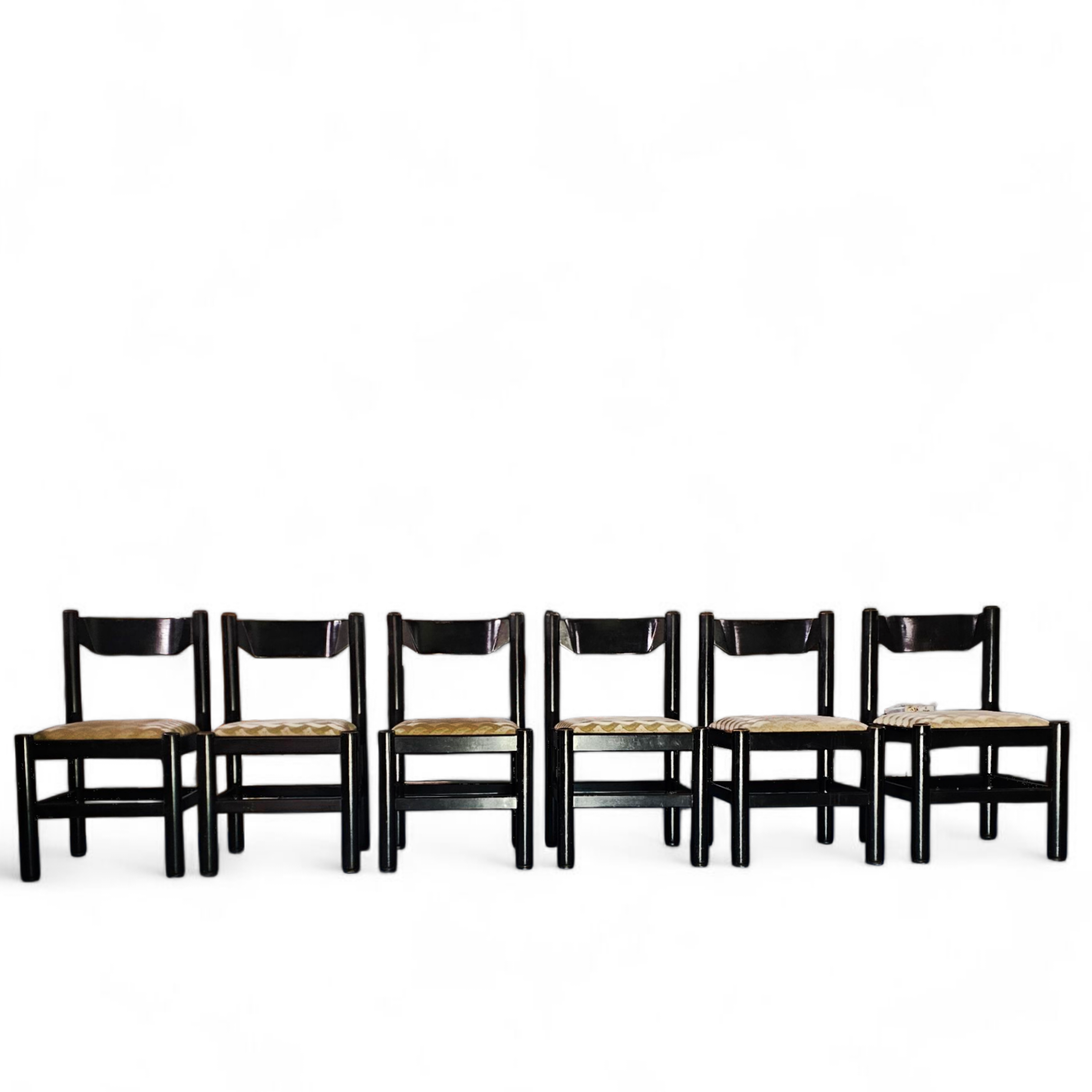 Rare dining set / Vico Magistretti / Italy / 1970s /
solid black painted wood / 6 x chair / matching table