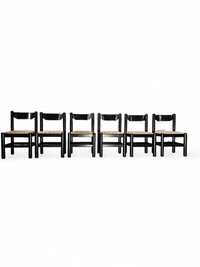 Rare dining set / Vico Magistretti / Italy / 1970s /
solid black painted wood / 6 x chair / matching table