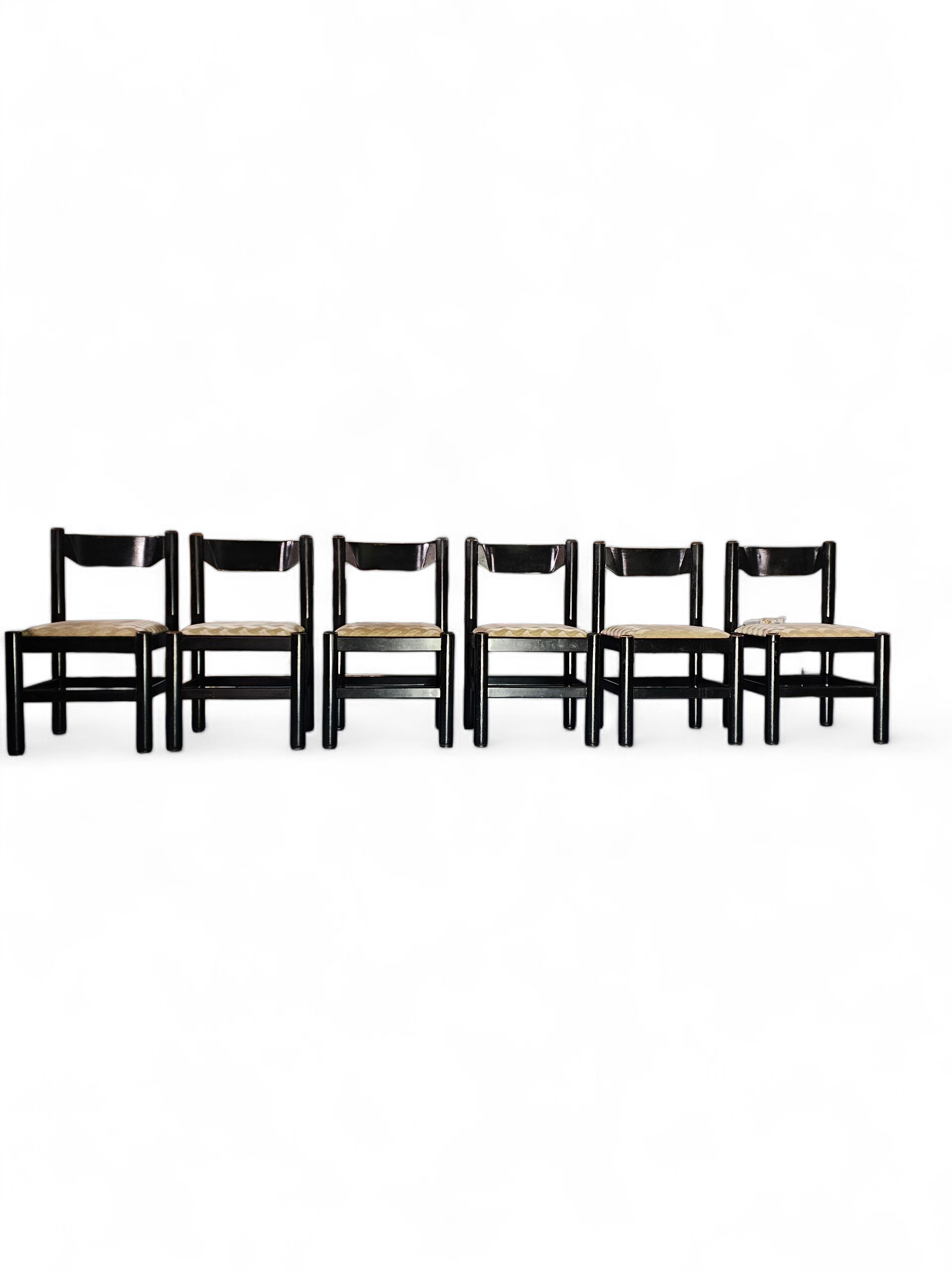 Rare dining set / Vico Magistretti / Italy / 1970s /
solid black painted wood / 6 x chair / matching table