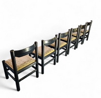 Rare dining set / Vico Magistretti / Italy / 1970s /
solid black painted wood / 6 x chair / matching table