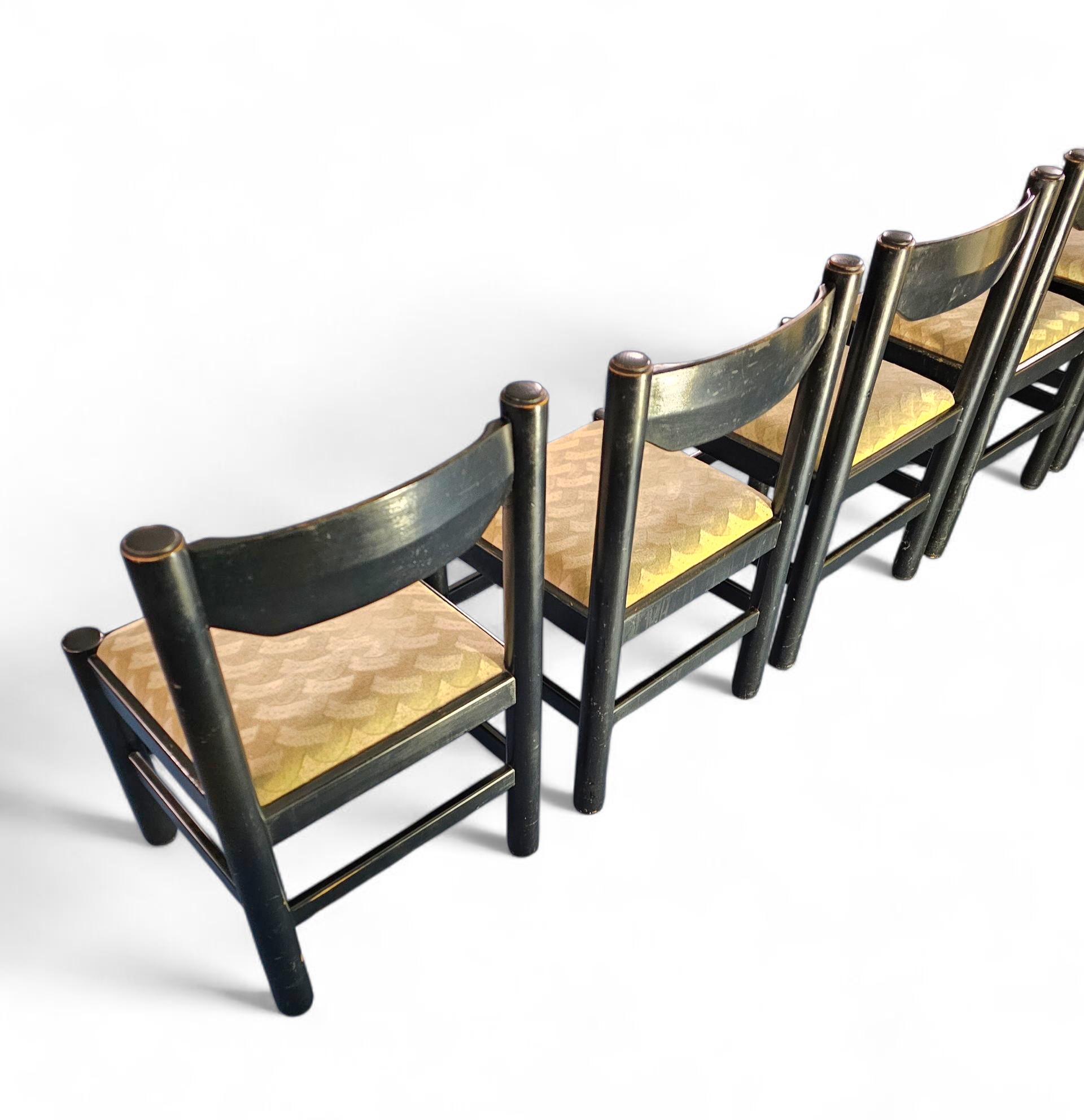 Rare dining set / Vico Magistretti / Italy / 1970s /
solid black painted wood / 6 x chair / matching table