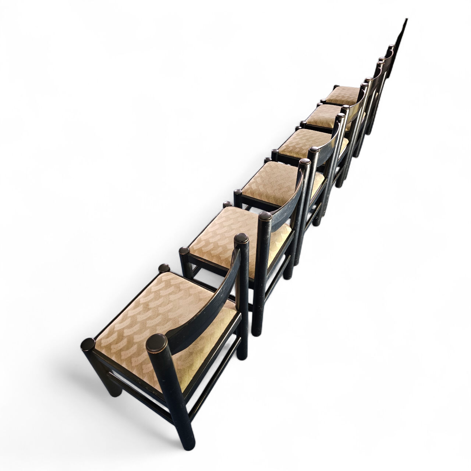 Rare dining set / Vico Magistretti / Italy / 1970s /
solid black painted wood / 6 x chair / matching table