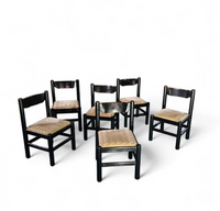 Rare dining set / Vico Magistretti / Italy / 1970s /
solid black painted wood / 6 x chair / matching table