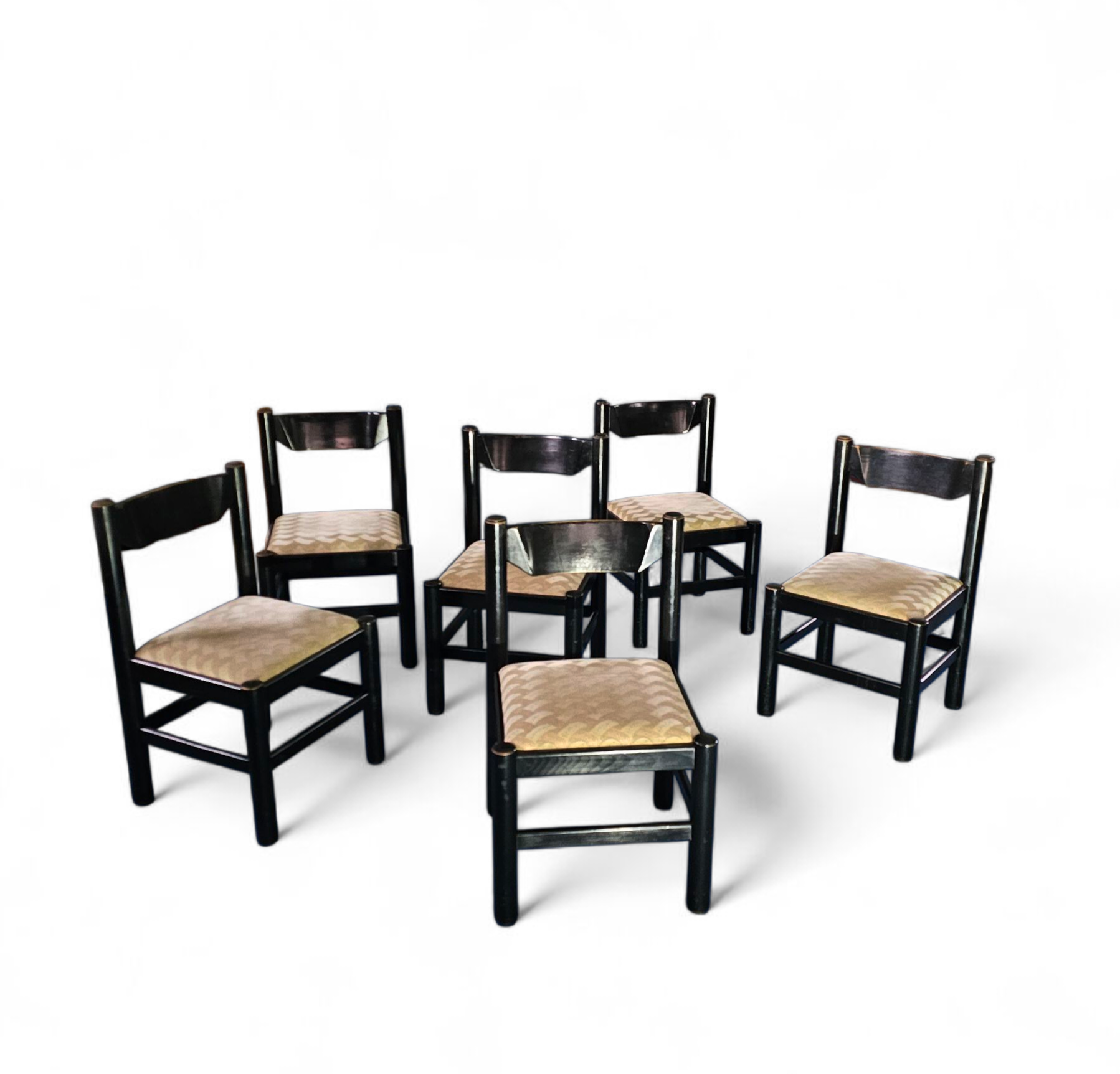 Rare dining set / Vico Magistretti / Italy / 1970s /
solid black painted wood / 6 x chair / matching table