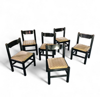 Rare dining set / Vico Magistretti / Italy / 1970s /
solid black painted wood / 6 x chair / matching table