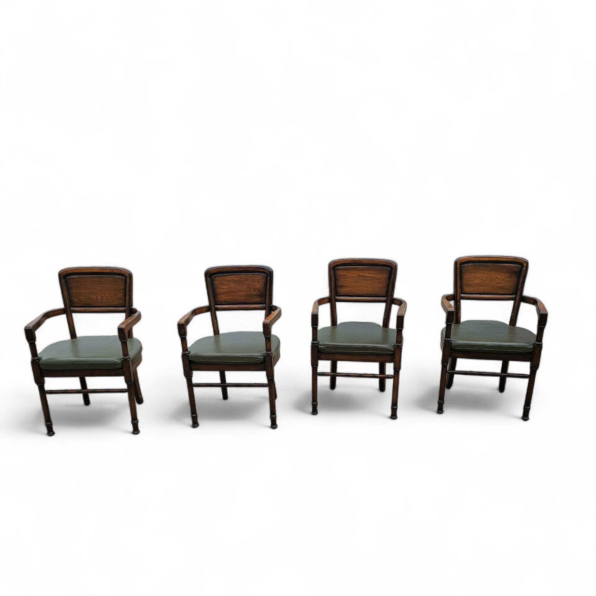 4 x RAC Royal English dining chairs / green leather cushions