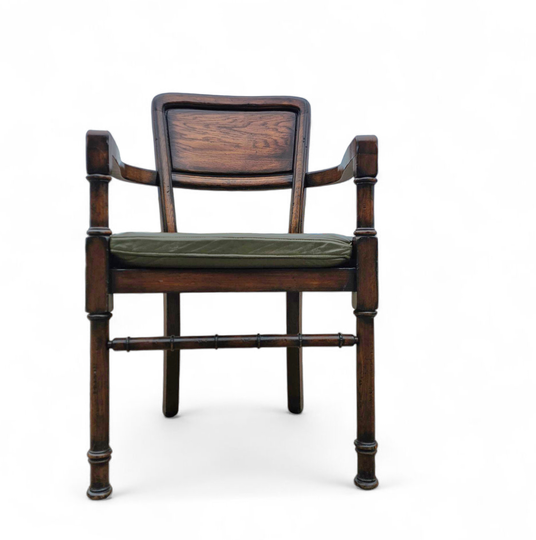4 x RAC Royal English dining chairs / green leather cushions