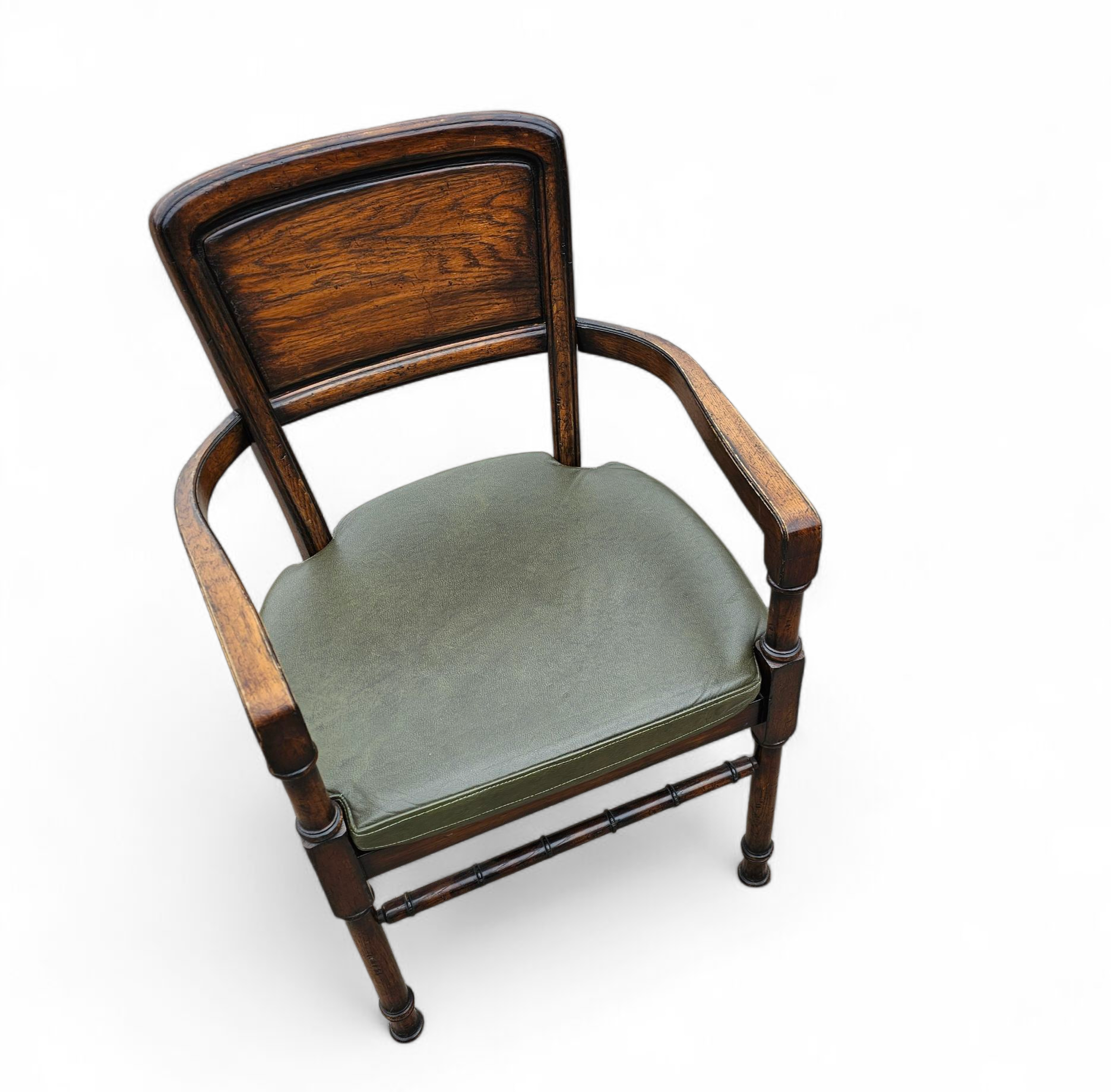 4 x RAC Royal English dining chairs / green leather cushions