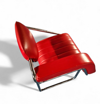 2 x Non-Conformist chair / Eileen Gray by Alivar / red leather / marked beneath the seat