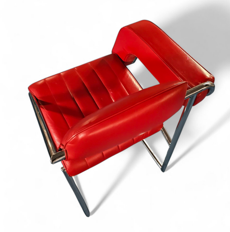 2 x Non-Conformist chair / Eileen Gray by Alivar / red leather / marked beneath the seat