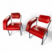 2 x Non-Conformist chair / Eileen Gray by Alivar / red leather / marked beneath the seat