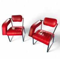 2 x Non-Conformist chair / Eileen Gray by Alivar / red leather / marked beneath the seat