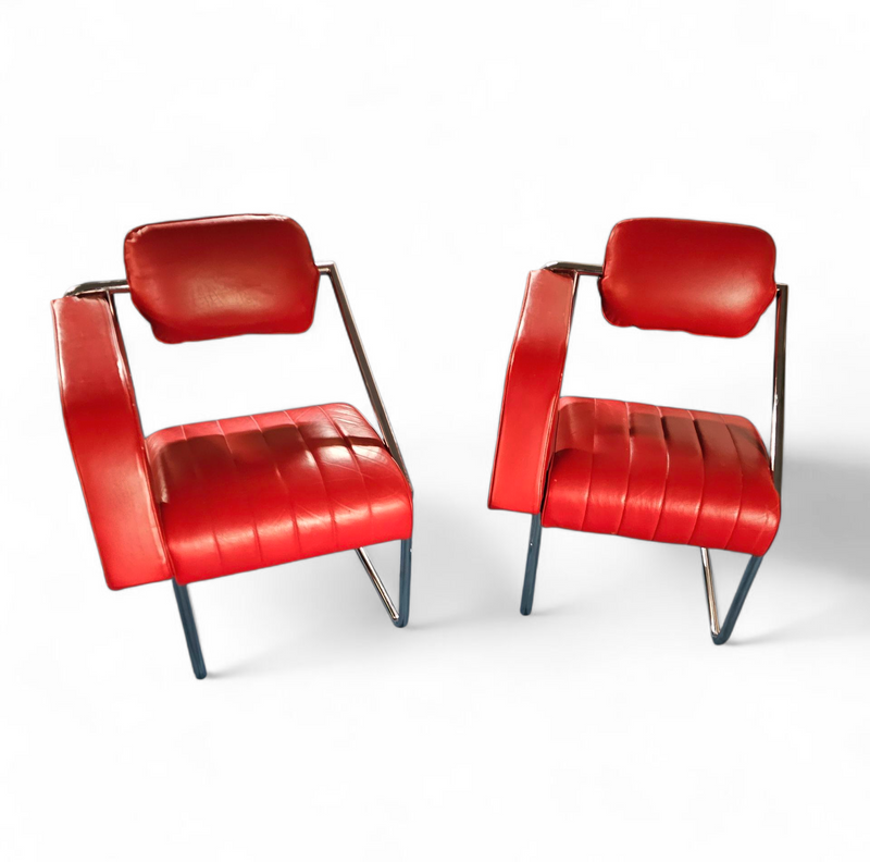 2 x Non-Conformist chair / Eileen Gray by Alivar / red leather / marked beneath the seat