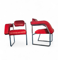 2 x Non-Conformist chair / Eileen Gray by Alivar / red leather / marked beneath the seat