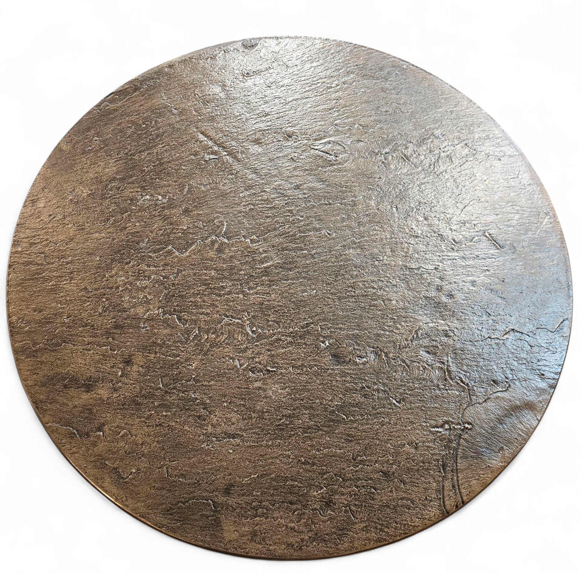 Round brutalis coffee table with brass / copper top / 1960s