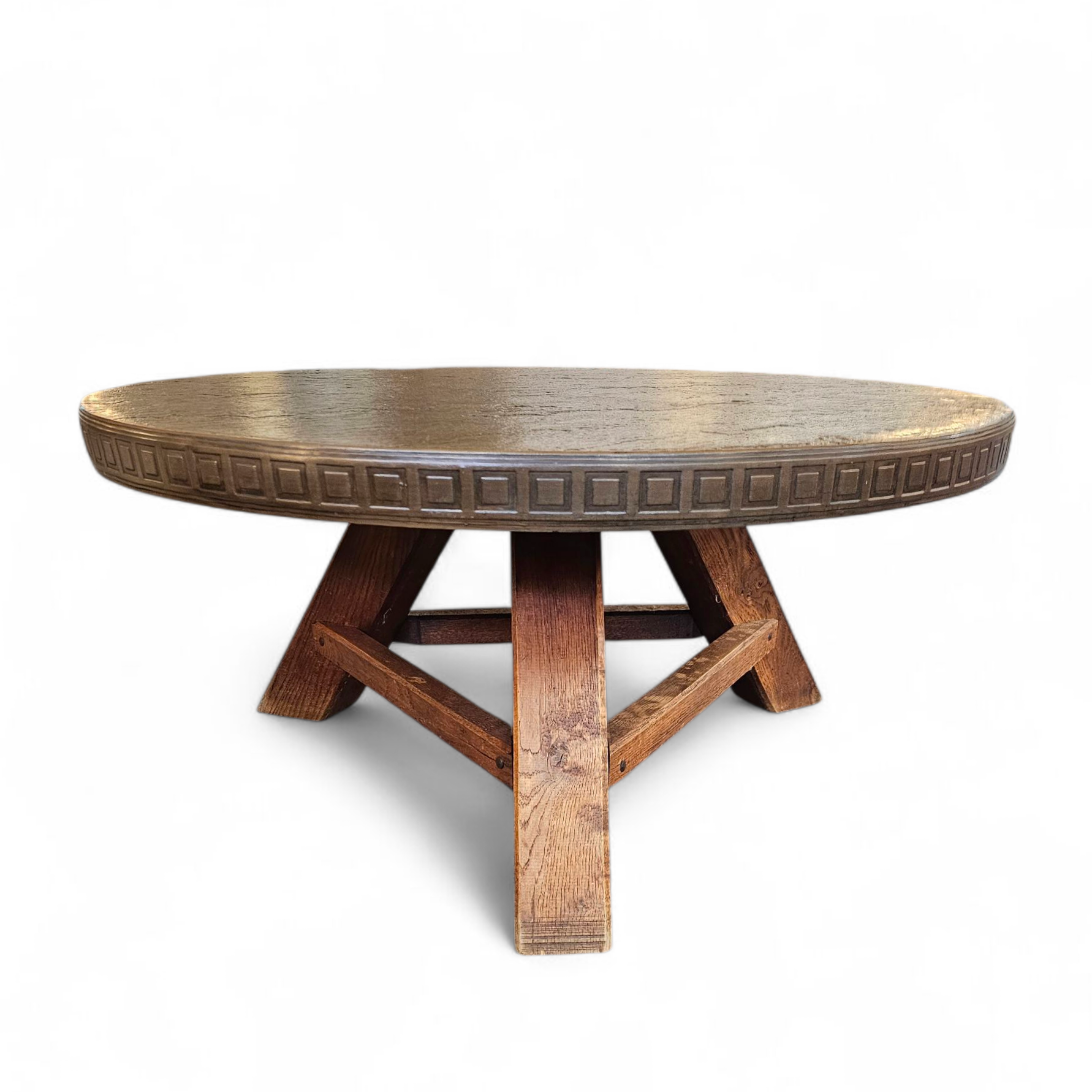Round brutalis coffee table with brass / copper top / 1960s