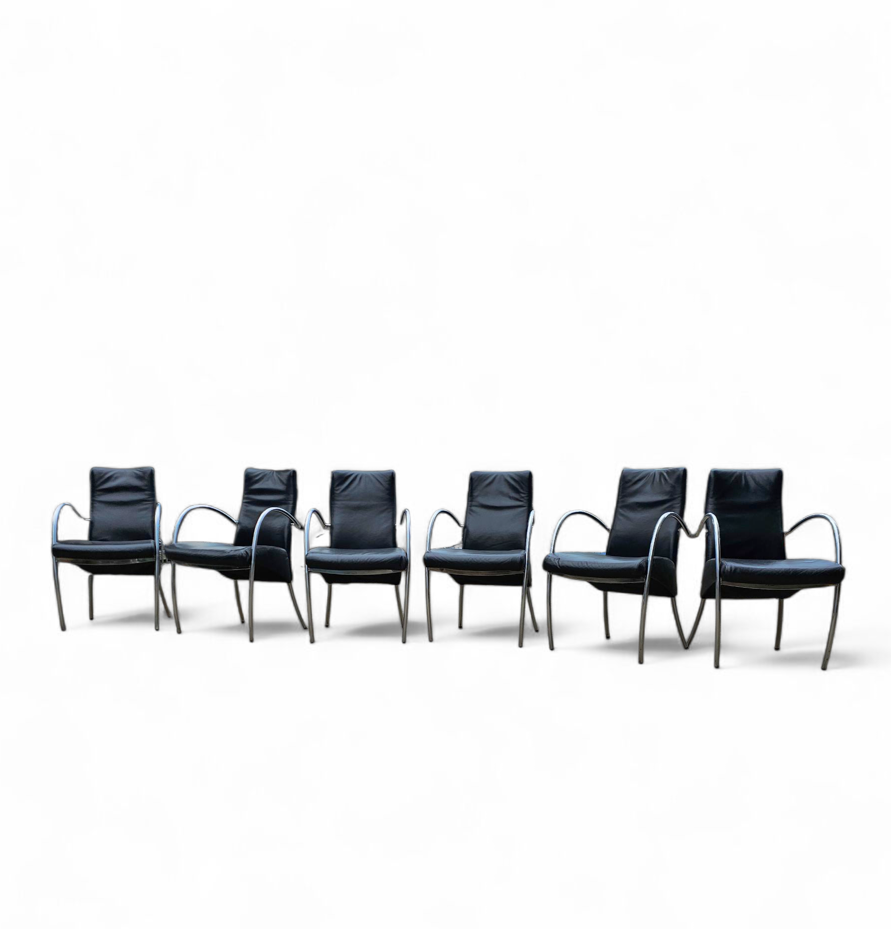 6 x rare leather dining chair by Hennie de Jong / 1990s
