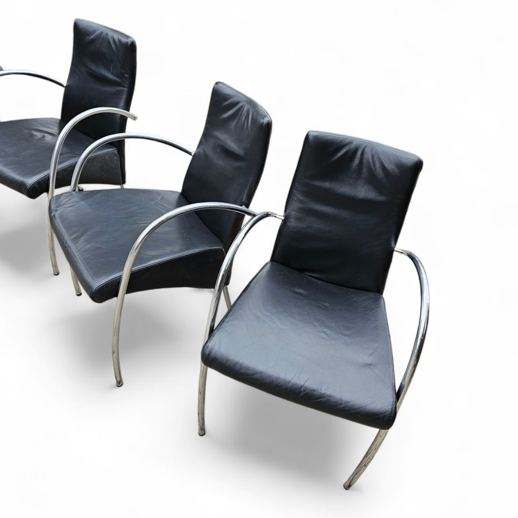 6 x rare leather dining chair by Hennie de Jong / 1990s