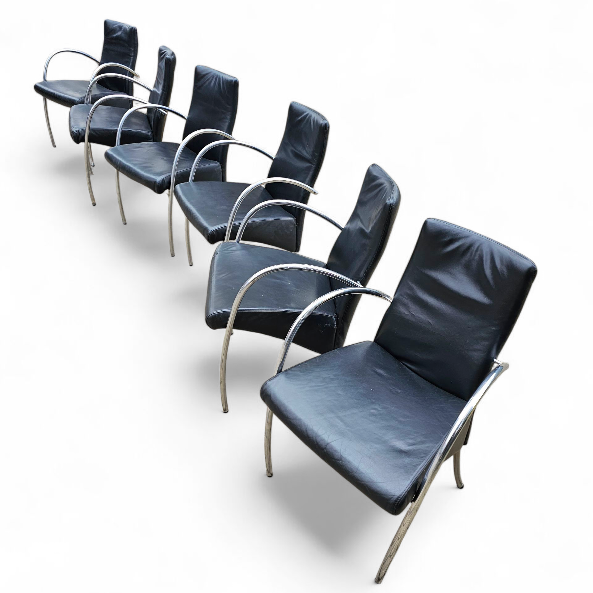 6 x rare leather dining chair by Hennie de Jong / 1990s