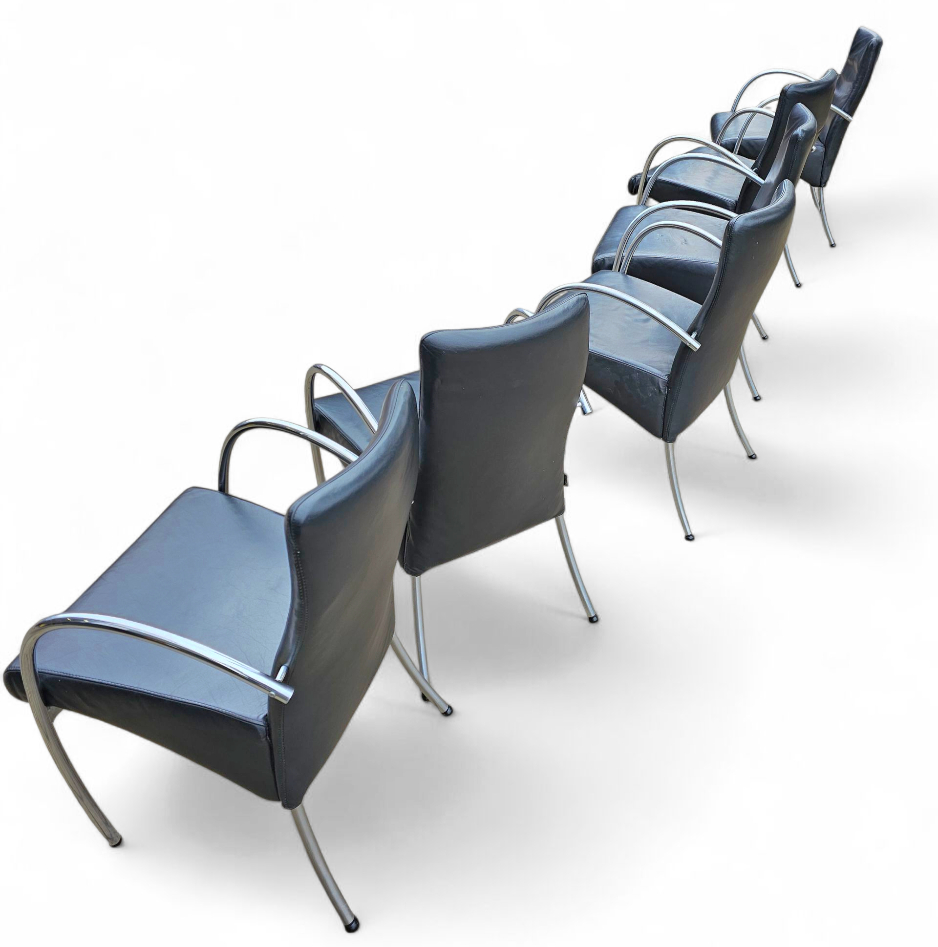 6 x rare leather dining chair by Hennie de Jong / 1990s