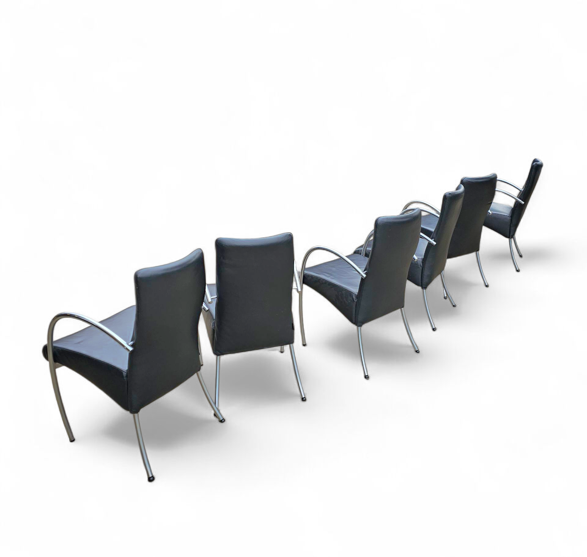 6 x rare leather dining chair by Hennie de Jong / 1990s