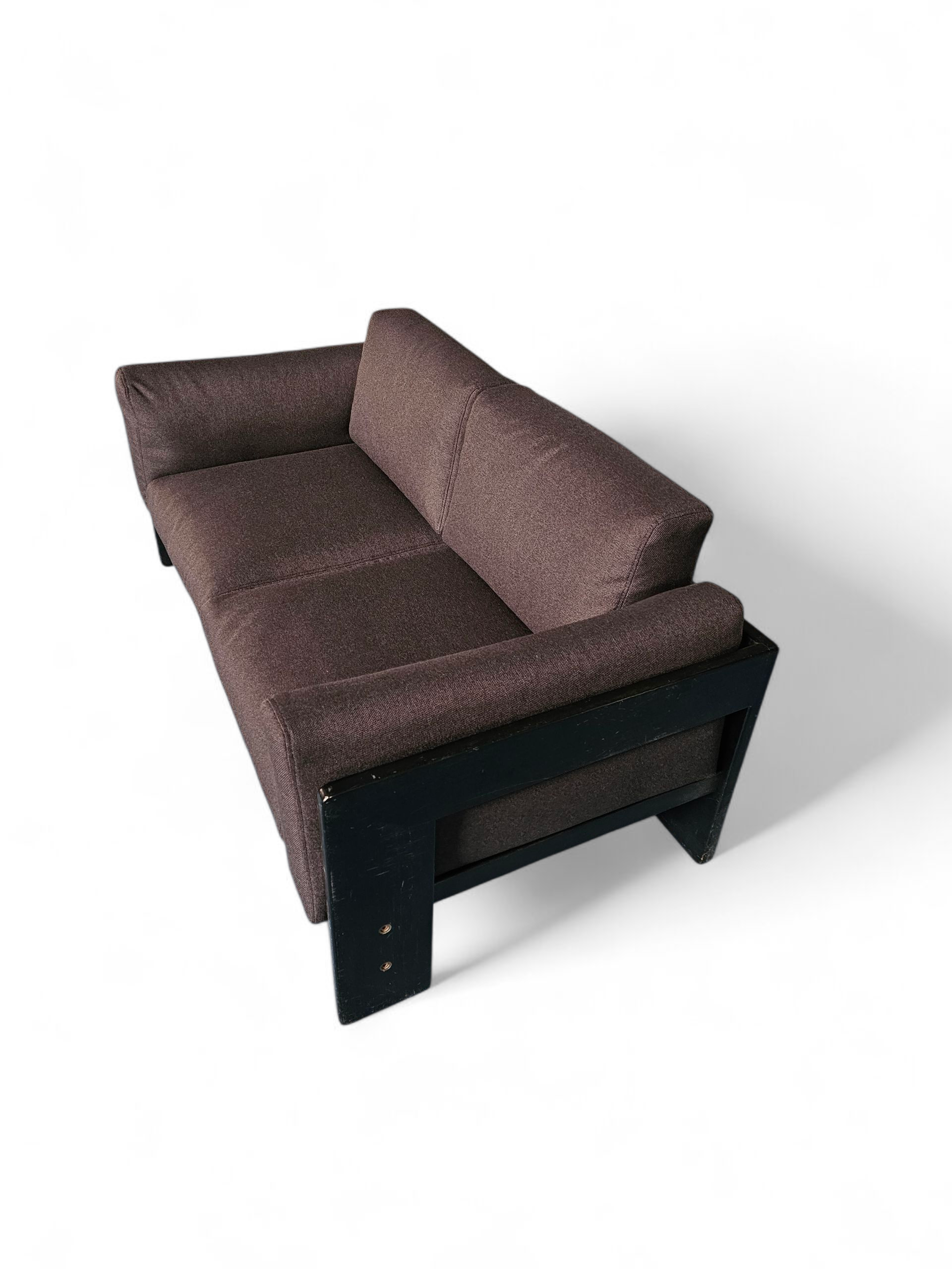 Two-seat sofa “Bastiano” from  Afra & Tobia Scarpa for Gavina, Italy 60s. Black solid wood frame and fabric cushions