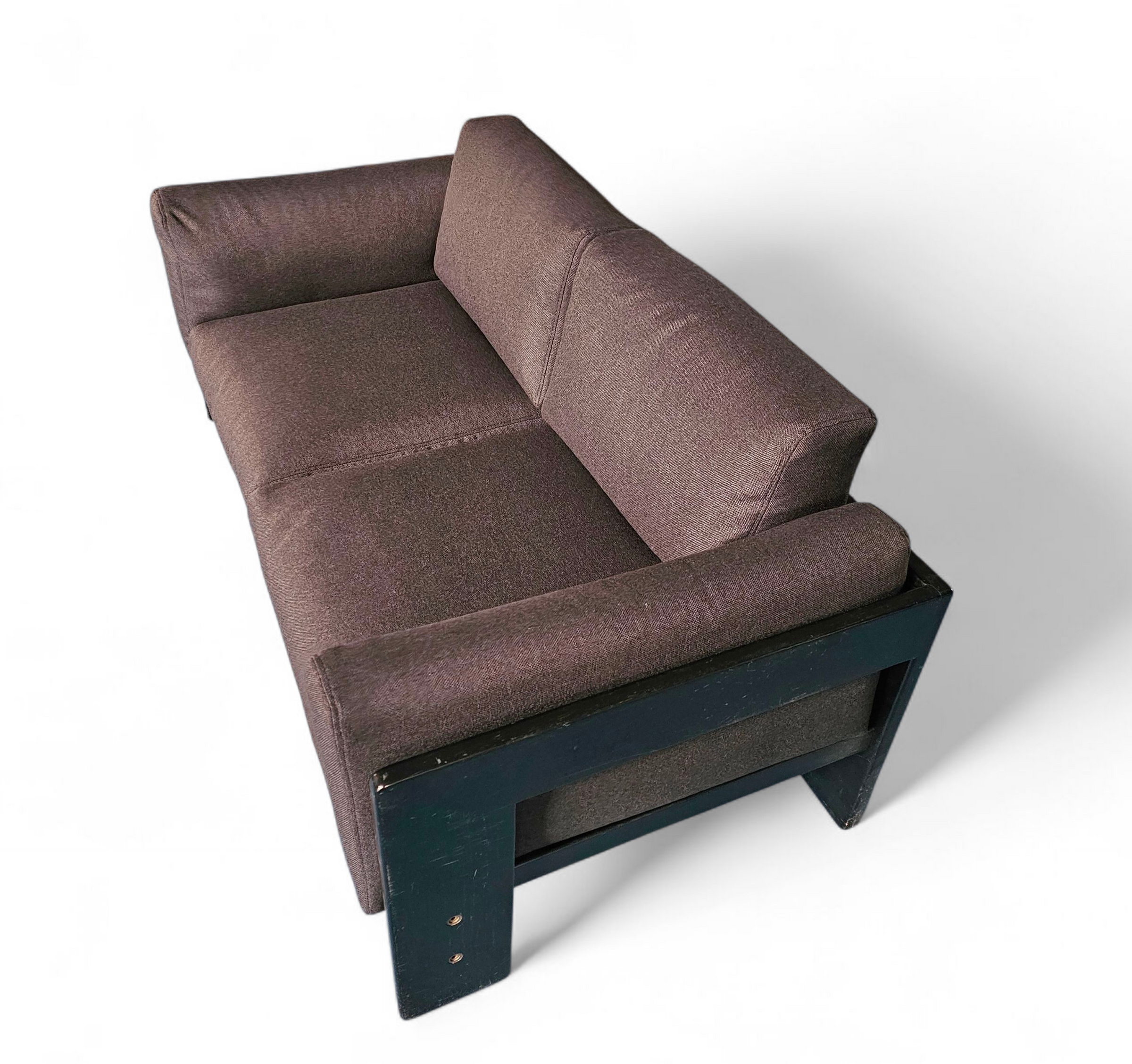 Two-seat sofa “Bastiano” from  Afra & Tobia Scarpa for Gavina, Italy 60s. Black solid wood frame and fabric cushions