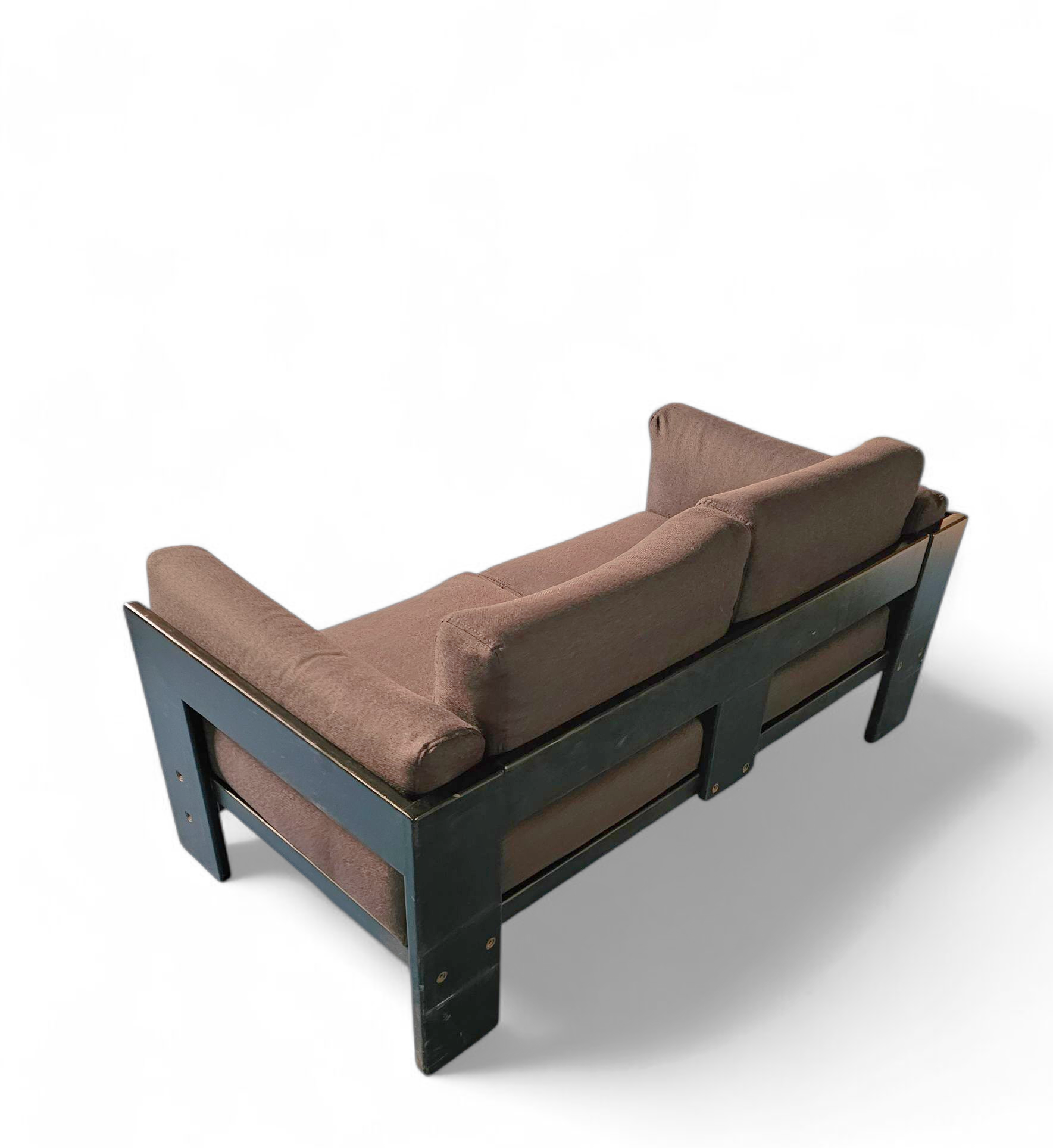 Two-seat sofa “Bastiano” from  Afra & Tobia Scarpa for Gavina, Italy 60s. Black solid wood frame and fabric cushions
