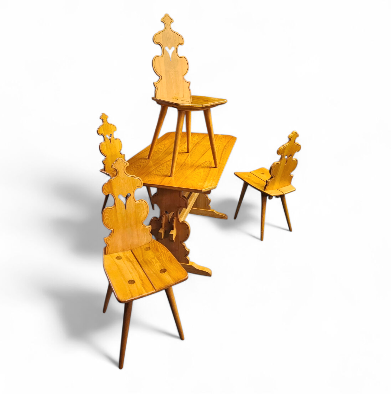 Cepelia Tiroler Chairs / table / set of 5 / Poland 1960s / marked