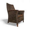 Rattan arm chair 1960S / wooden armrests / leather seat