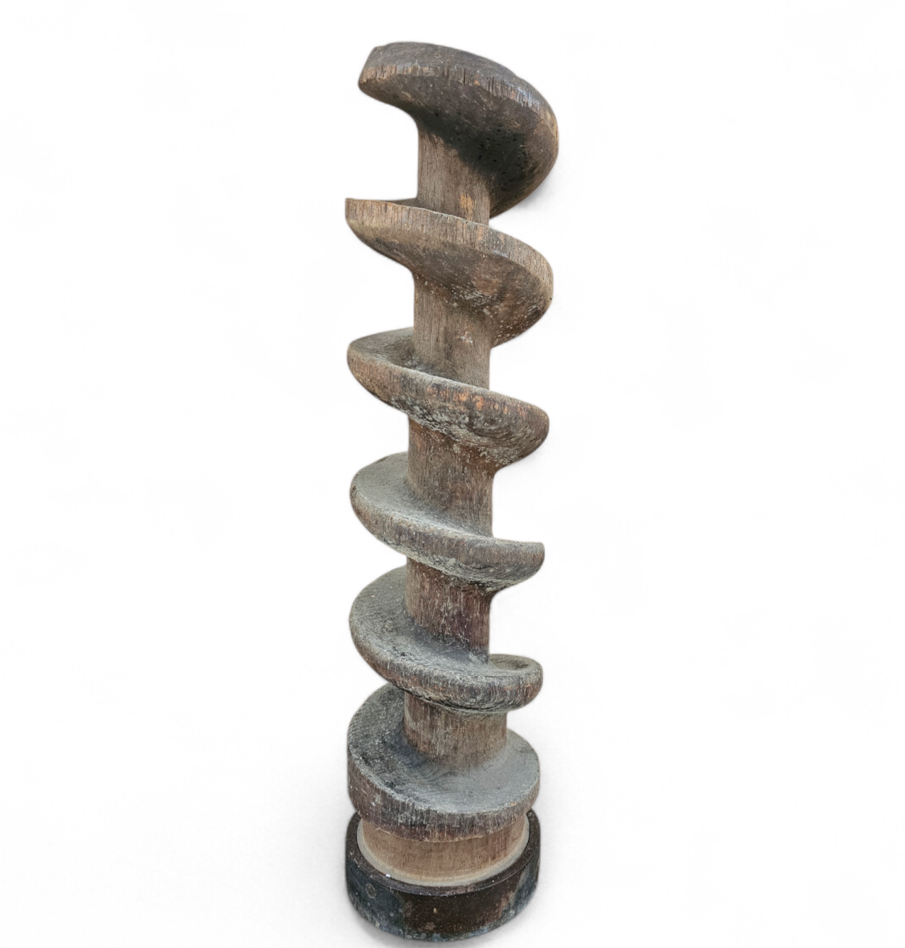 Old industrial wooden screw pump / height 80 cm