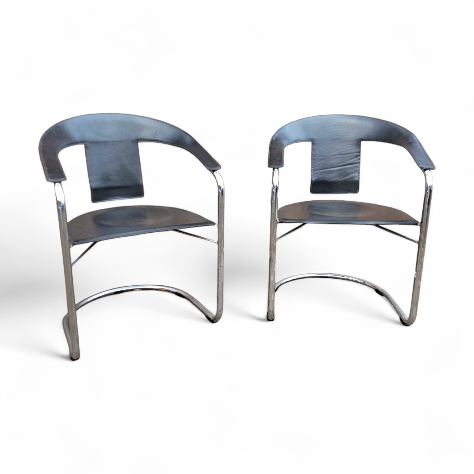 Set Black Saddle Leather Dining Chairs by a. Rizzatto for Lo Studio / Italy 1980