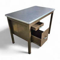 Industrial brown desk 1960s / linoleum inlay / model 7231 / Gispen / 1950s