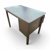 Industrial brown desk 1960s / linoleum inlay / model 7231 / Gispen / 1950s