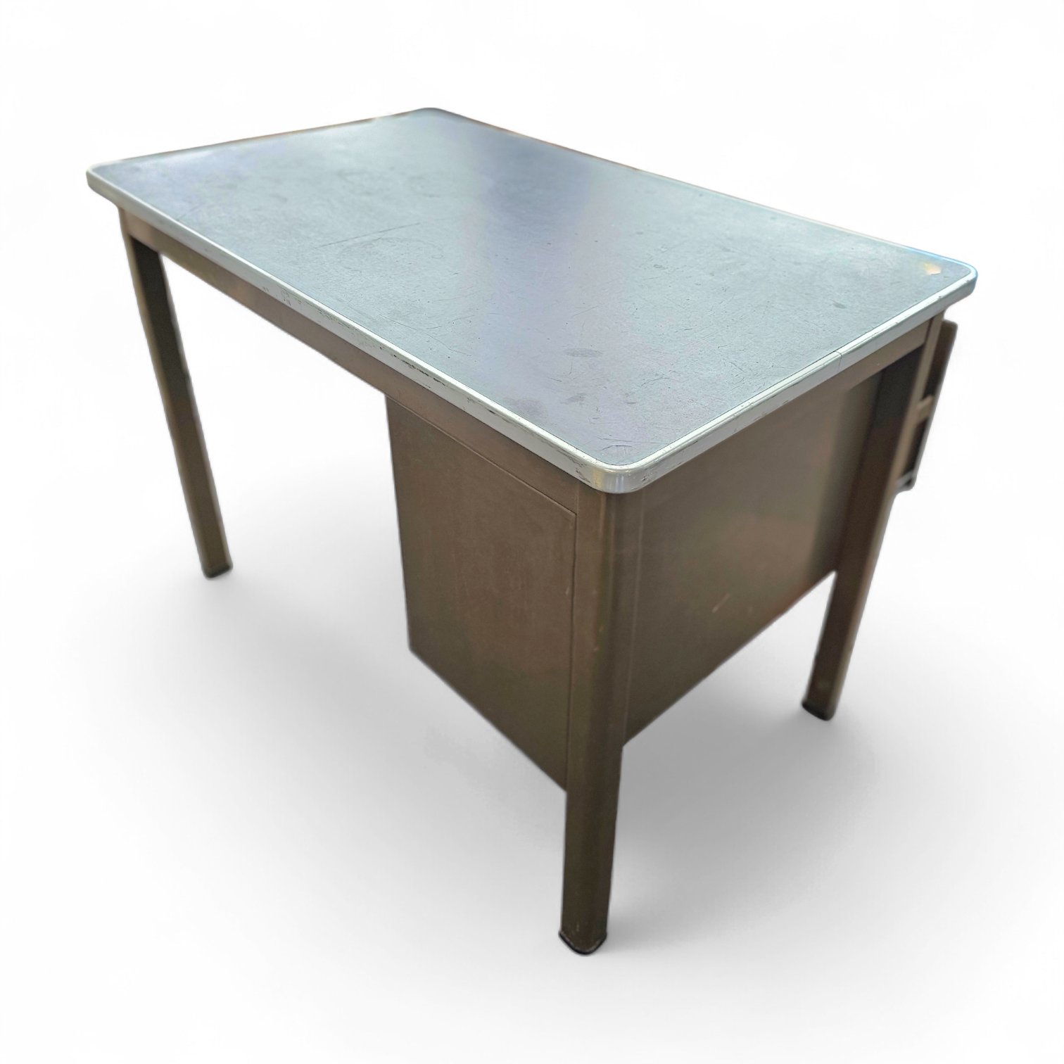 Industrial brown desk 1960s / linoleum inlay / model 7231 / Gispen / 1950s